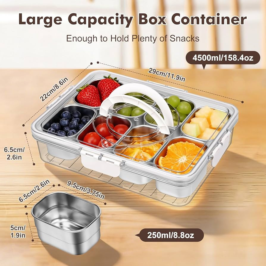 Snackle Box Container with Handle - 8 Compartment Divided Serving stainless steel Tray with Lid -... | Amazon (CA)