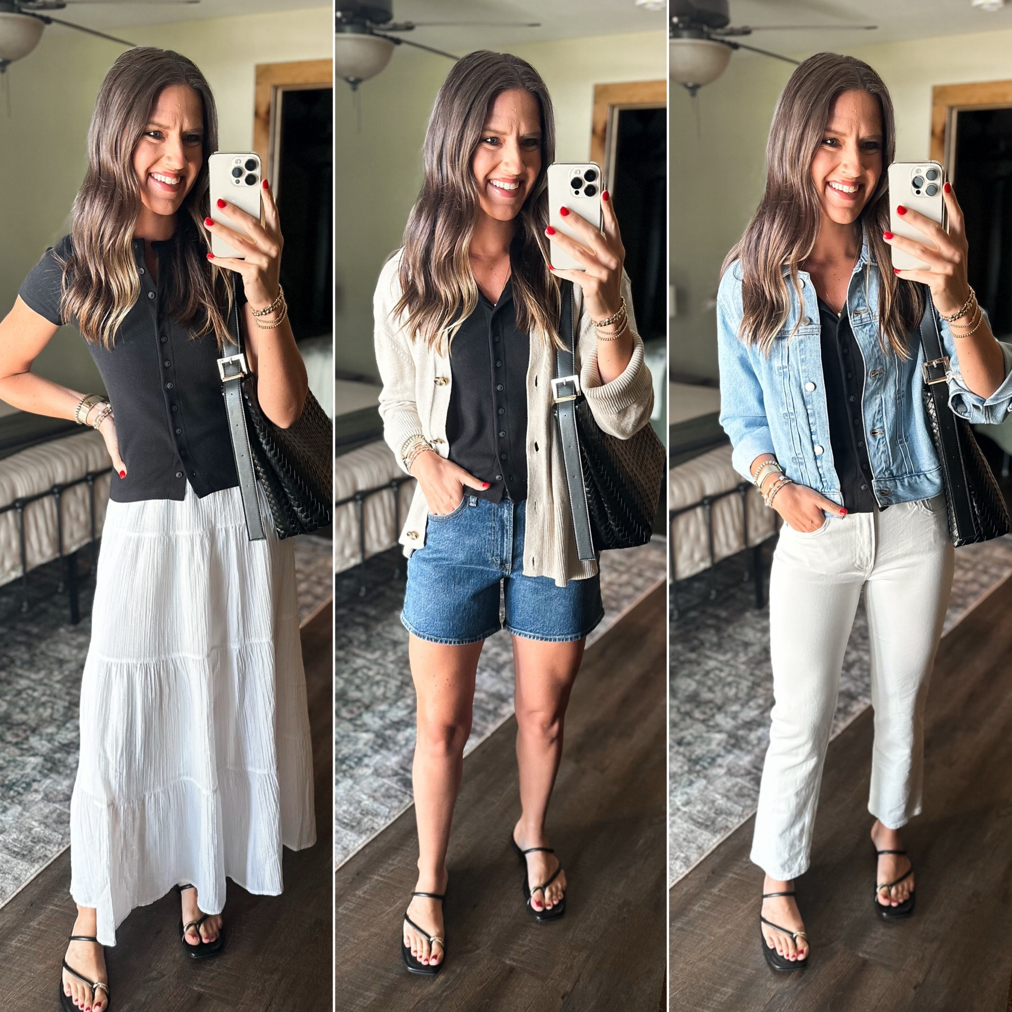 Summer Capsule Wardrobe - Button Front Tee 

Top (size up, I’m in a medium) 
Skirt (small)
Linking similar cardigan to mine 
Shorts (size 27) 
Denim jacket (small) 
White jeans (size 27)


#LTKFindsUnder100 #LTKFindsUnder50 #LTKStyleTip