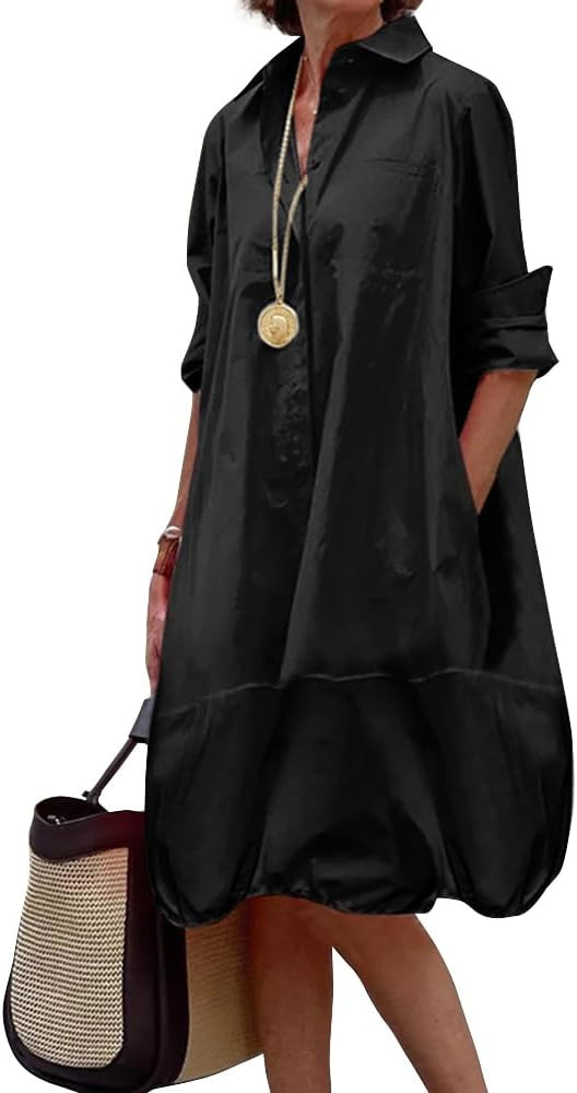 UOOZEE Women's Long Sleeve Button Up Shirt Dresses Casual Loose Fit Spring Midi Dress with Pocket... | Amazon (US)