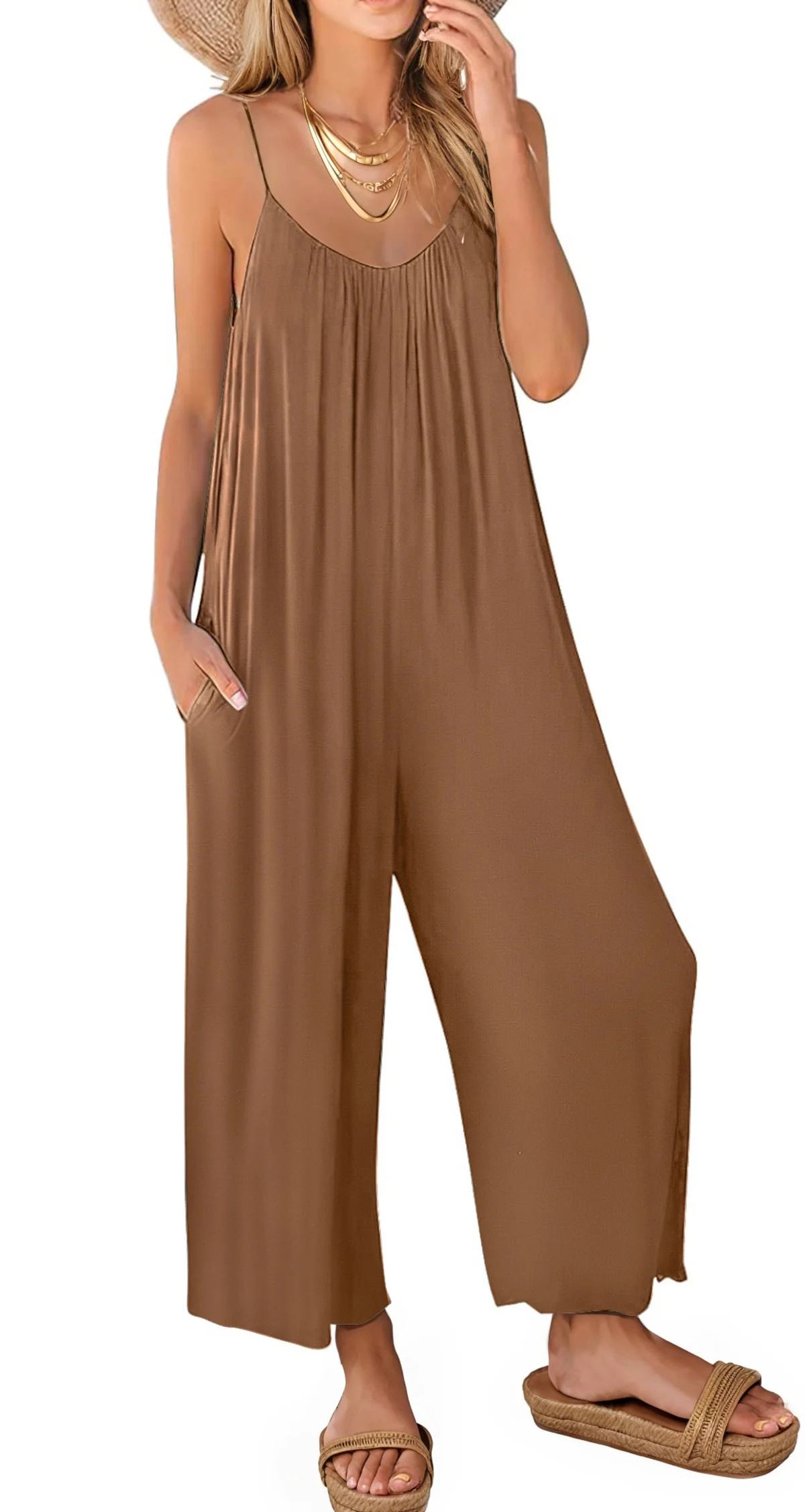 Fantaslook Jumpsuits for Women Casual Sleeveless Spaghetti Strap Rompers Boho Wide Leg Jumpsuits ... | Walmart (US)