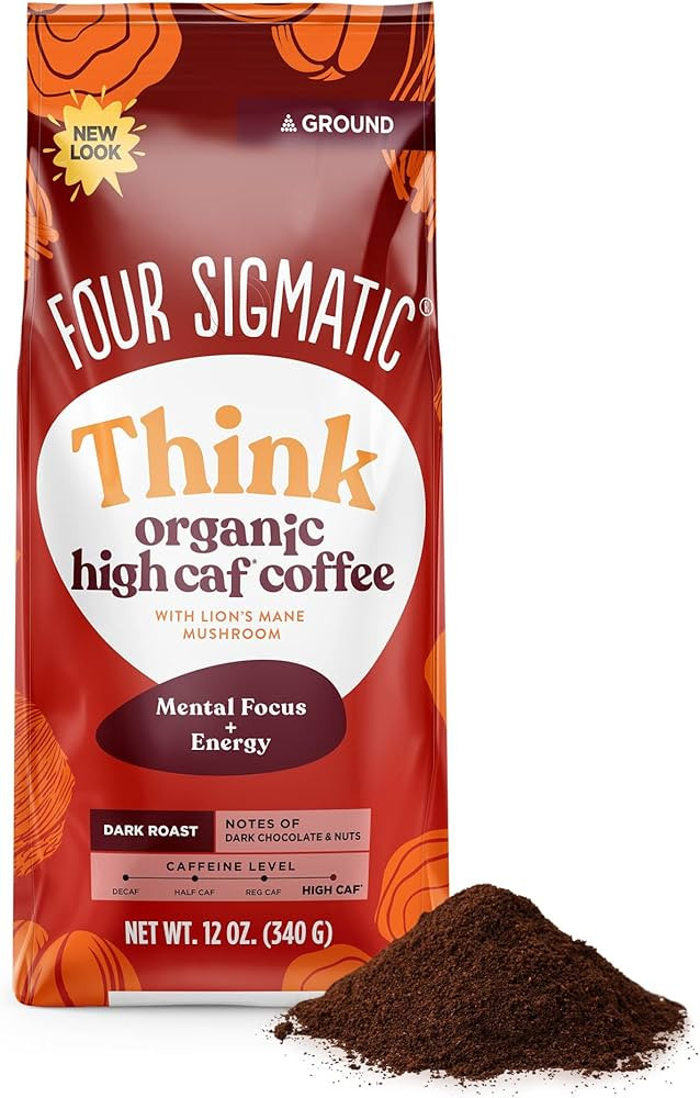 FOUR SIGMATIC Organic High Caffeine Lion's Mane Ground Coffee, 12 OZ | Amazon (US)