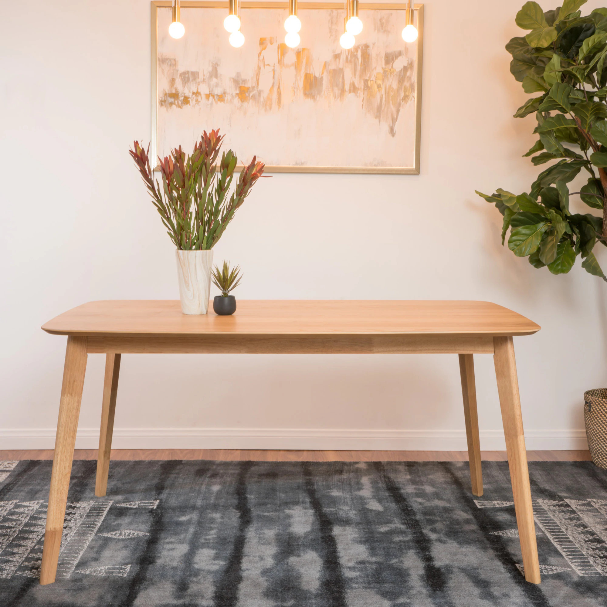 Misopily Mid Century Modern Dining Table 59 in W x 35.5 in D x 29.5 in H Faux Wood Top Solid Rubberwood Splayed Legs Assembly Required one_size | Lowe's