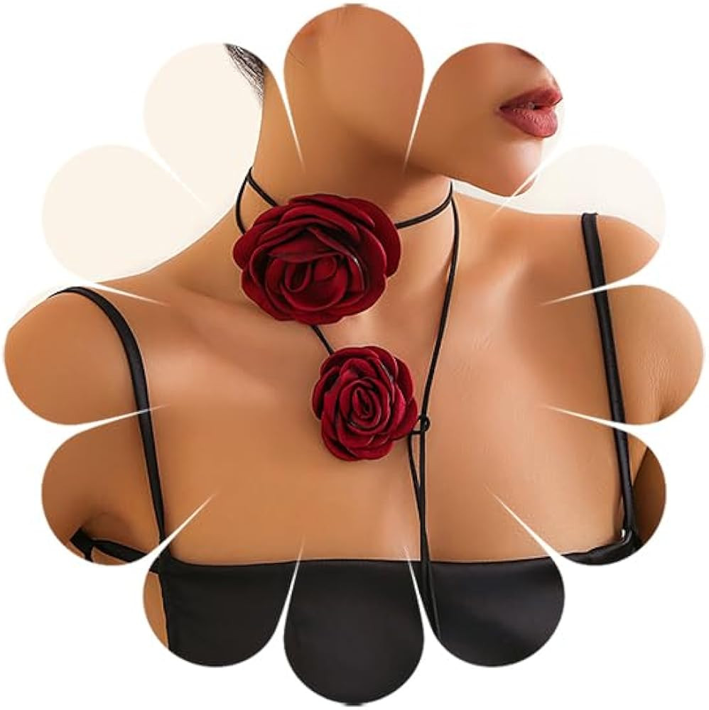 Vinzar Boho Layered Necklace Big Flowers Choker Rose Collar Necklace Women Necklace for Party Pro... | Amazon (US)