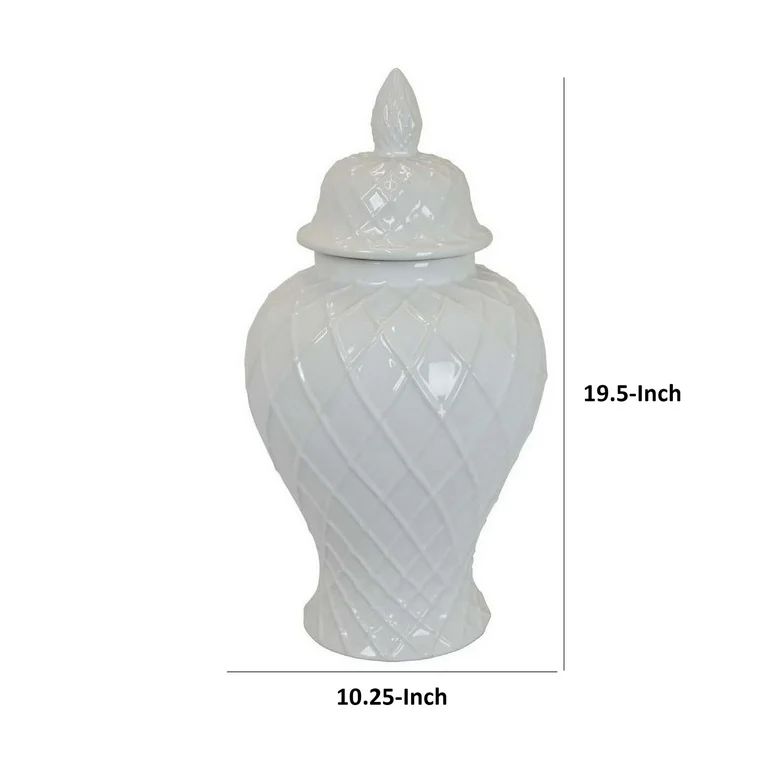Livie 20 Inch Temple Ginger Jar - Geometric Design - Dome Lid - Ceramic - White | Walmart (US)