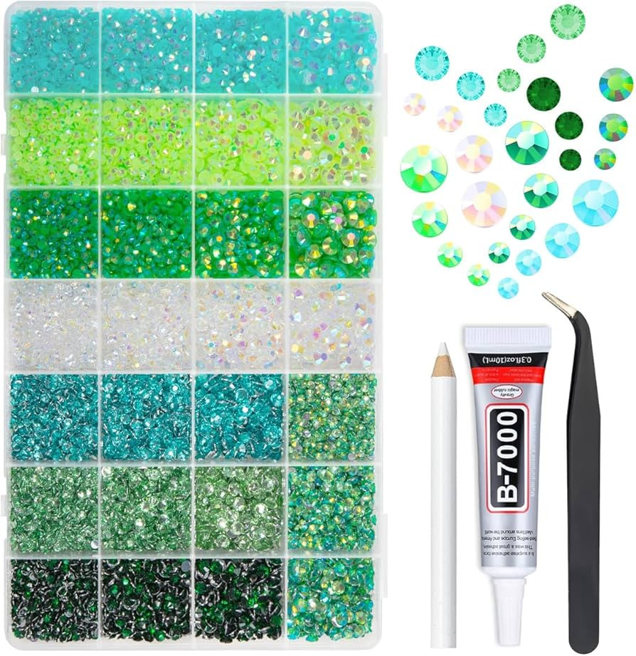 qiipii 28 Types Green Jelly Resin Rhinestones w B7000 Jewelry Glue for Bedazzling Crafting 3mm-6m... | Amazon (US)