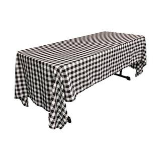 LA Linen "60 in. x 144 in. White and Black Polyester Gingham Checkered Rectangular Tablecloth" TC... | The Home Depot