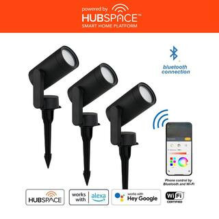 Hampton Bay Smart 450 Lumens Low Voltage Black LED Outdoor Spotlight Powered by Hubspace (3-Pack)... | The Home Depot