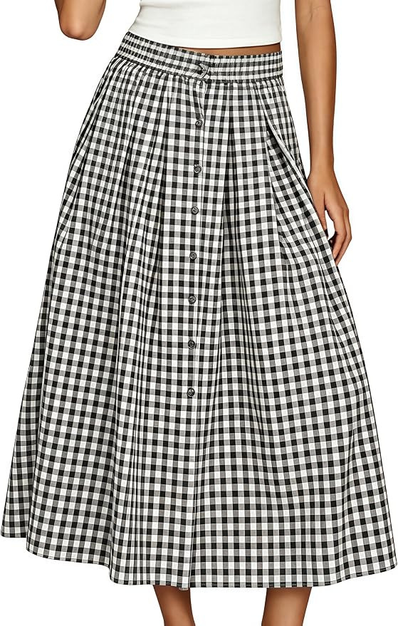 Esmeling Women Gingham Skirt A-Line Pleated Midi Skirt | Amazon (US)