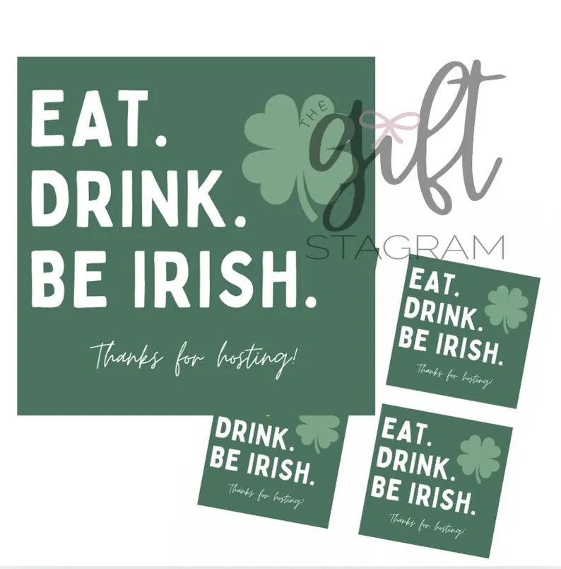 Eat Drink Be Irish St. Patrick's Day Gift Tag | Happy St. Patty's Day Tags | Hostess/thank You Gi... | Etsy (US)