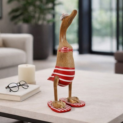Decorative Bikini Duck Figurine for Home Decor - Wooden Sculpture for Bathroom, Office, and Living Room Decor - 12", Brown & Red | Target