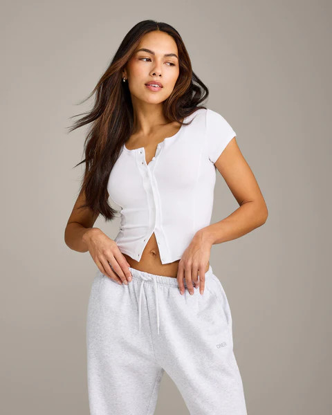 Mellow™ Rib Mid Short Sleeve Cardigan 
 White | Oner Active (UK / US)
