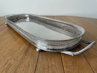 Vintage Long Footed Silver Plated Gallery Drinks Cocktail Serving Tray (71cm) | eBay US