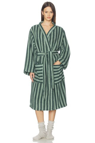 Piglet in Bed Pembroke Stripe Cotton Robe in Pine Green from Revolve.com | Revolve Clothing (Global)