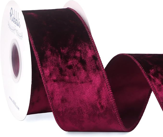 Ribbli Burgundy Velvet Wired Ribbon 2.5 Inch Crushed Velvet Christmas Ribbon for Gift Wrapping Ch... | Amazon (US)