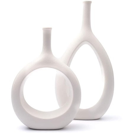 Samawi White Vase Set of 2 White Ceramic Vase for Home Decor White Decor Flower Vase White Decorative Vases for Home Decor Modern Living Room Decor Bedroom Decor Kitchen Decor Ceramic Decor | Walmart (US)