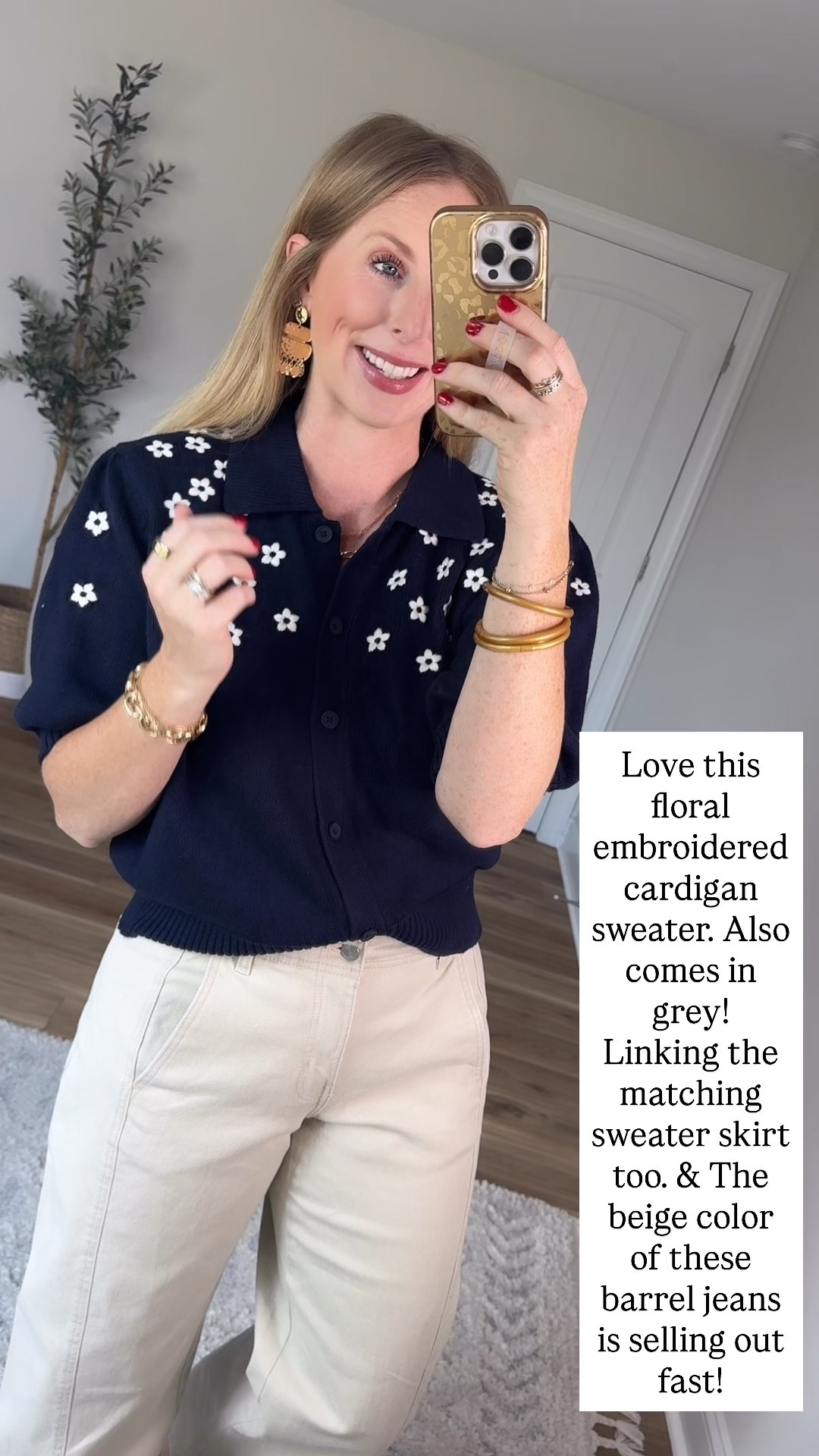 Walmart try on, free assembly, barrel jeans, embroidered floral cardigan with short sleeves

#LTKootd