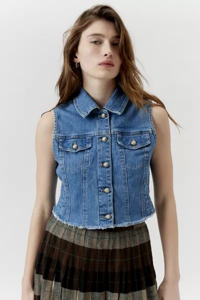Urban Renewal Remade Raw Cropped Denim Vest | Urban Outfitters (US and RoW)