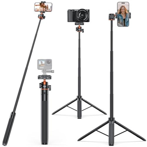 VRIG 55" Selfie Stick Tripod with Hidden Phone Holder, TP-16 Extendable Camera Stand with 360° Ball Head & Rotatable Cold Shoe, for iPhone, Mirrorless Camera, Action Cameras | Amazon (US)