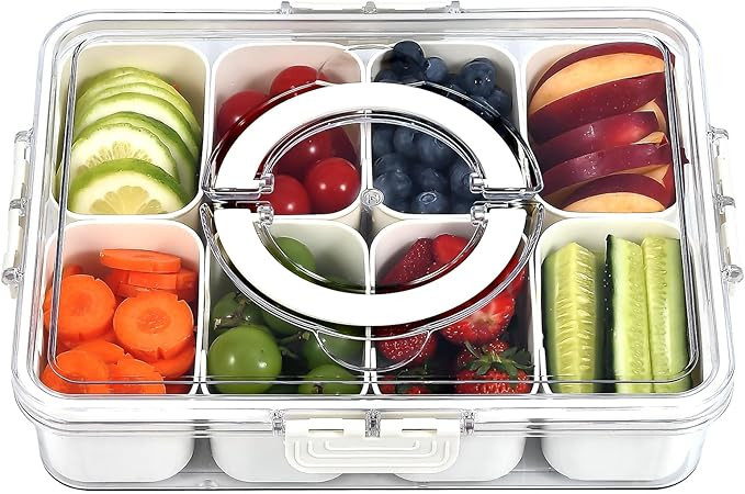 UPTRUST Divided Serving Tray with Lid and Handle - Snackle Box Charcuterie Container for Portable... | Amazon (US)