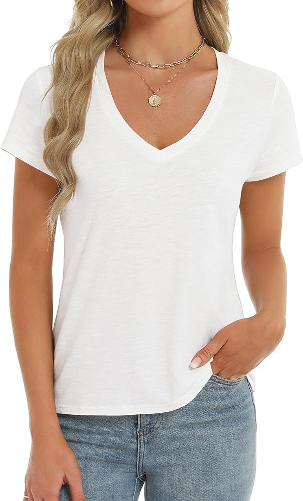 Stelle Womens Modal Soft T Shirts Short Sleeve V Neck Basic Tee Casual Loose Fit Tops Lightweight... | Amazon (US)