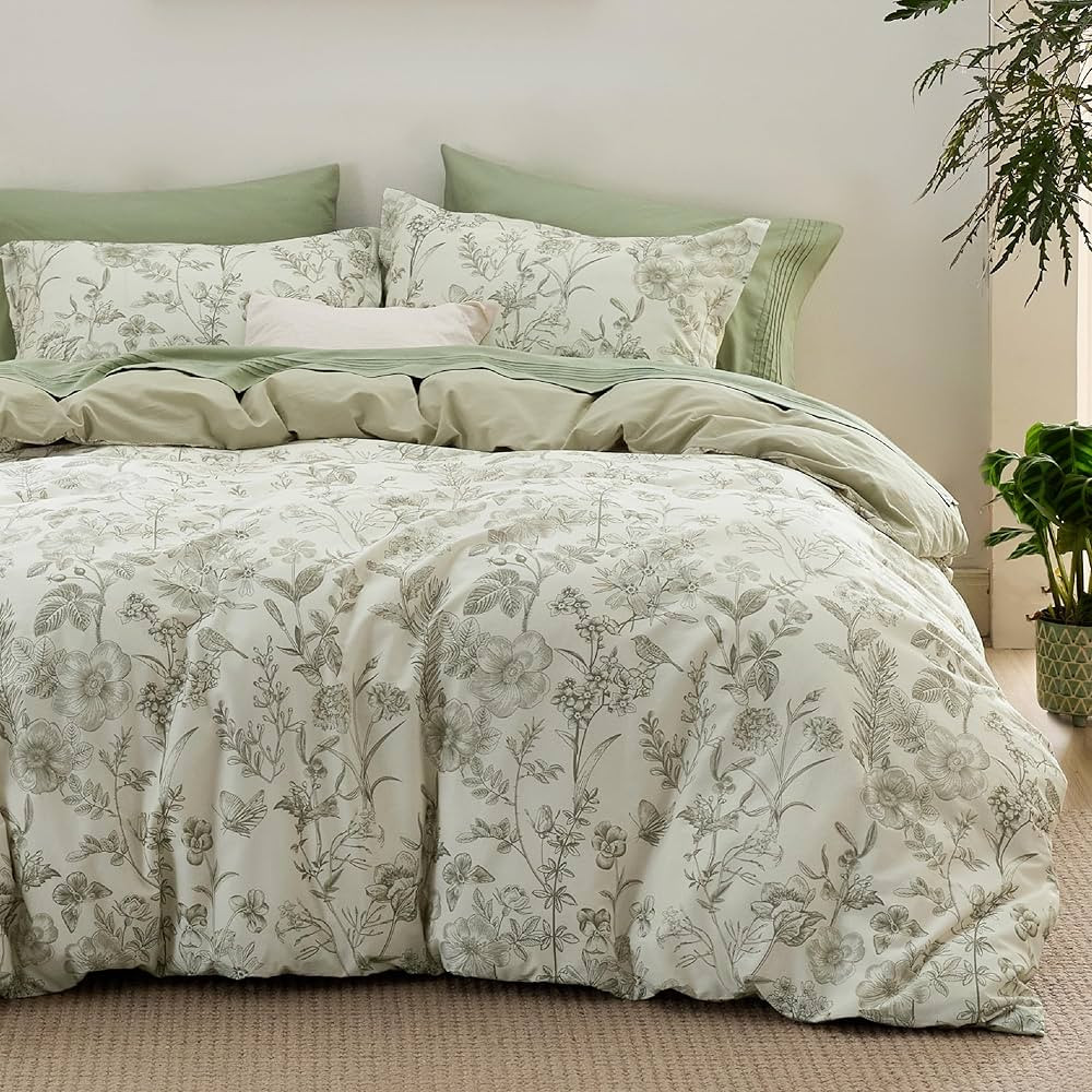 Bedsure Duvet Cover Queen Size - 100% Cotton Reversible Floral Queen Duvet Cover Set with Zipper ... | Amazon (US)