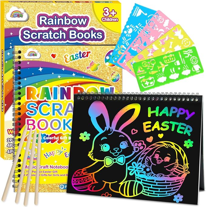 ZMLM Rainbow Scratch Easter Gifts: 2 Pack Rainbow Scratch Notebooks Easter Basket Stuffers Art Cr... | Amazon (US)