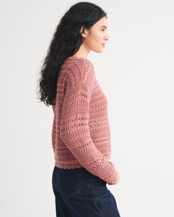 Textural Open-Stitch Crew Sweater | Abercrombie & Fitch (US)