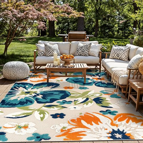 Rugshop Multi Bergamo Floral Indoor/Outdoor Area Rug Machine Washable for Backyard, Deck and Outdoor Lounge, 9' x 12' | Amazon (US)