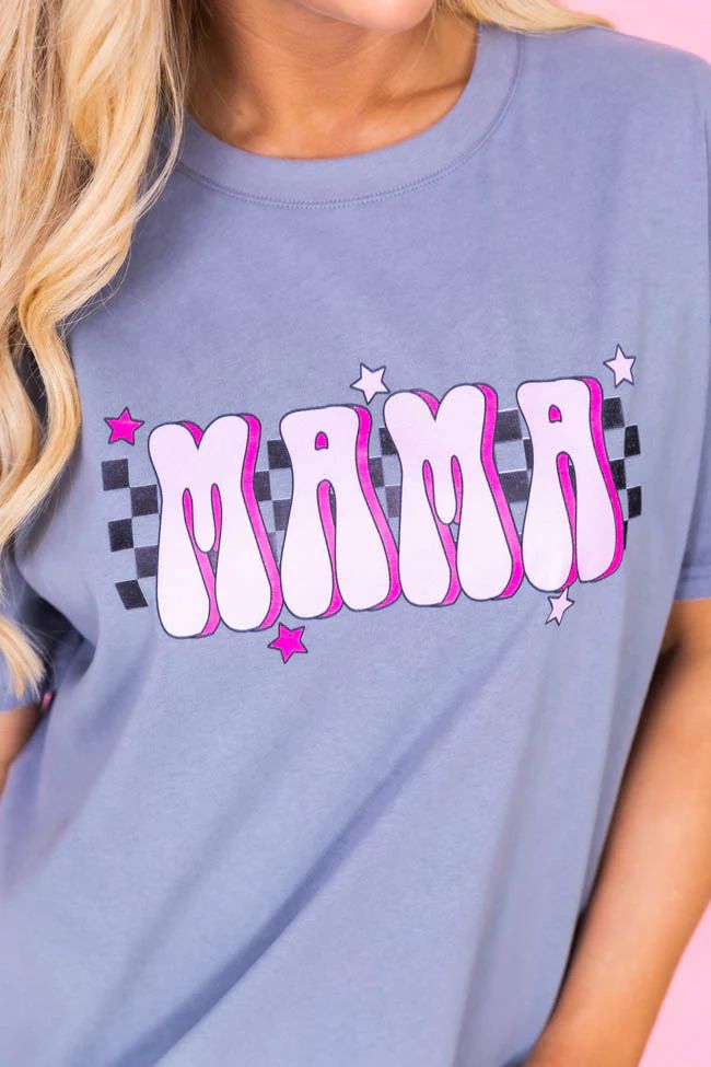 Mama Checkered Star Grey Oversized Graphic Tee | Pink Lily