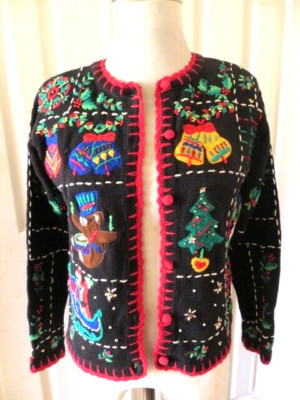 HAMPSHIRE STUDIO Women Top Sweater sequin Black Size P/P Button Nice VTG  XMAS! | eBay US