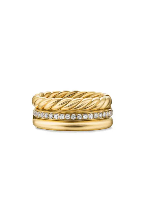 David Yurman DY Mercer® Three Row Ring in 18K Yellow Gold with Diamonds, 8.9mm in Diamond/Gold at Nordstrom, Size 7 | Nordstrom