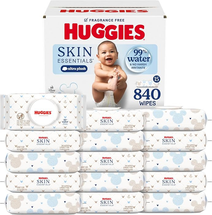 Huggies Skin Essentials Baby Wipes, Hypoallergenic, 99% Water, 15 Flip Top Packs (840 Wipes Total... | Amazon (US)