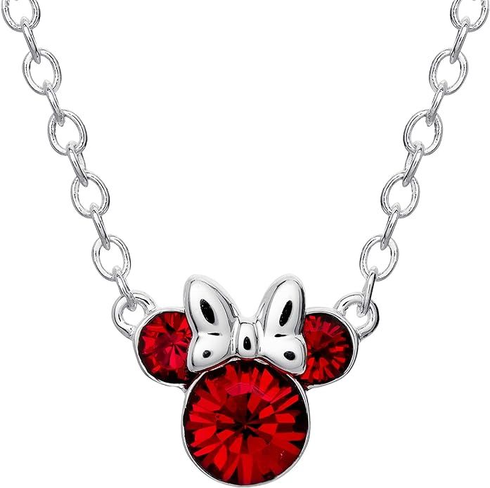 Disney Minnie Mouse Crystal Birthstone Jewelry, Birth Month Pendant Necklace, Silver Plated | Amazon (US)