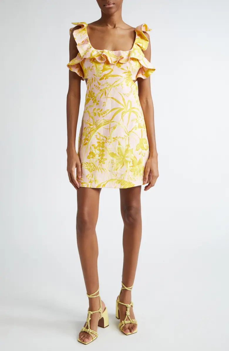 Zimmermann Golden Tropical Print Ruffle Linen Minidress | Nordstrom | Nordstrom