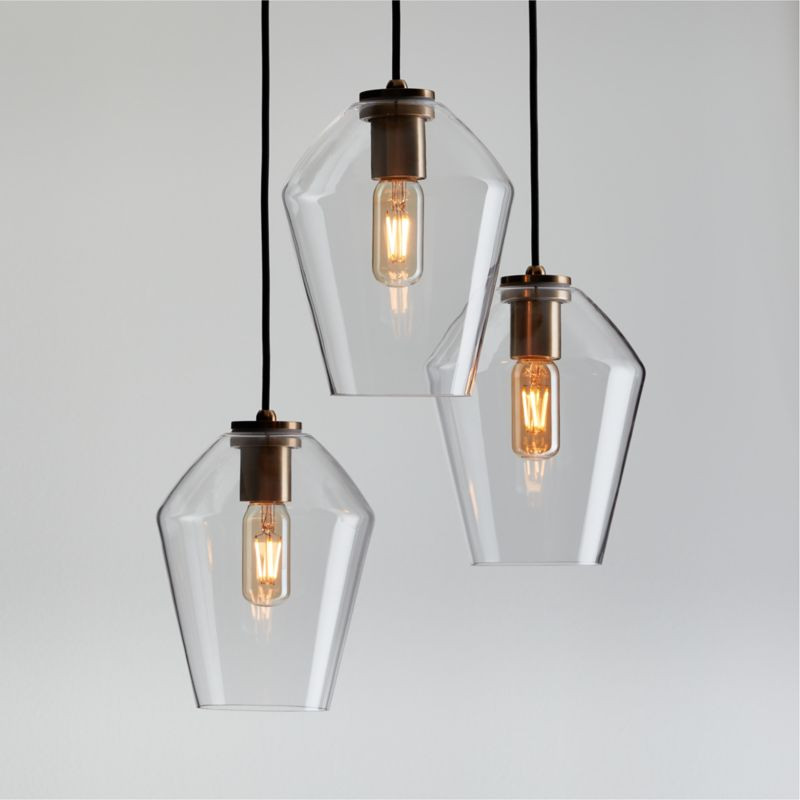 Arren Brass 3-Light Round Pendant with Angled Clear Glass Shades | Crate & Barrel | Crate & Barrel