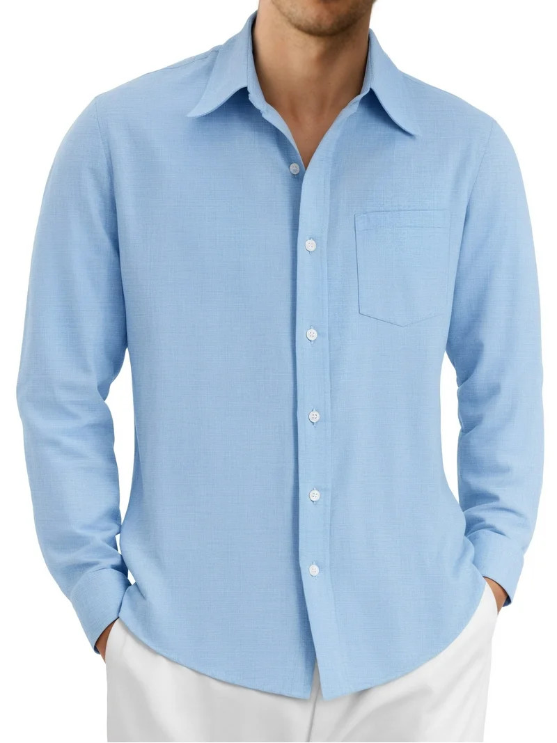 OALUXE Linen Button Down Shirts For Men Casual Long Sleeve Lightweight Dress Shirts With Pocket | Walmart (US)