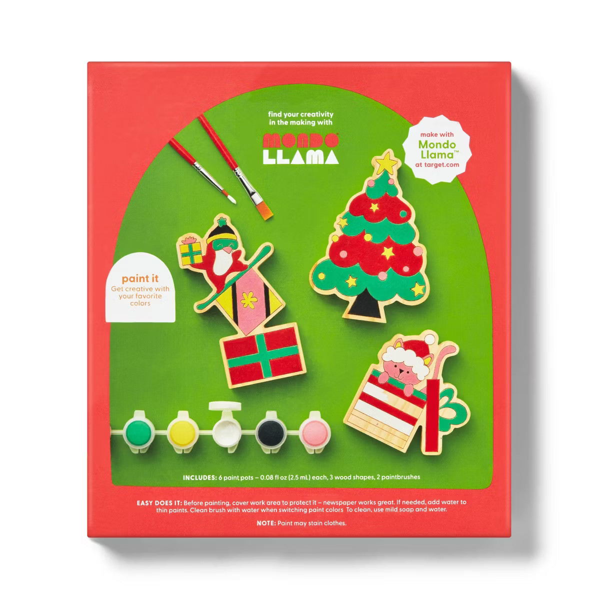 Christmas Craft 3ct Wood Tree and Gifts Painting Activity Kit - Mondo Llama™ | Target