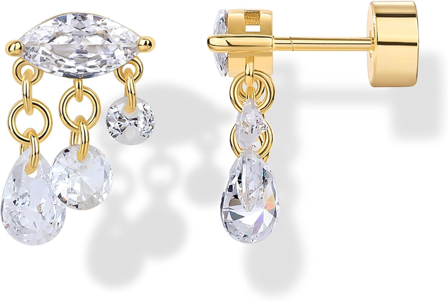 PAVOI 14K Gold Plated Sentimental Dangle Flat Back Earrings for Women | Helix and Cartilage Pearl... | Amazon (US)