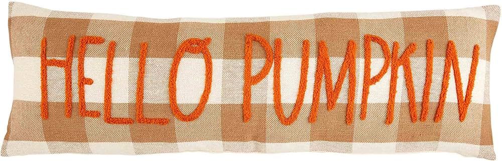 Mud Pie Hello Pumpkin Plaid Pillow, 11" x 35", Orange | Amazon (US)