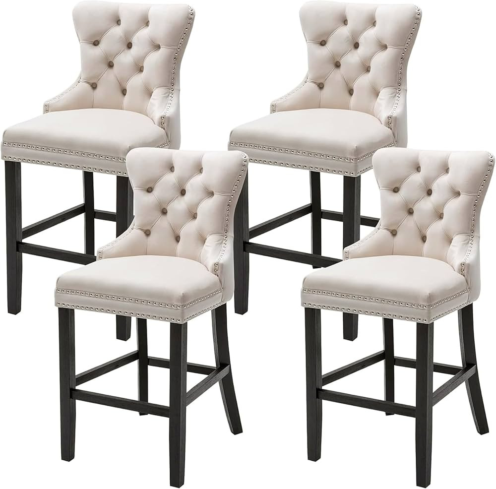 Bar Stools Set of 4, Velvet 26 Inch Seat Height Counter Height Barstools Button Tufted Backrest, ... | Amazon (US)