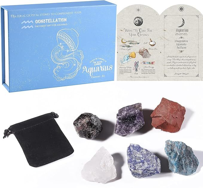 Aquarius Gifts Crystals Box for Women, Zodiac Sign Healing Stones Pack,Birthday Gifts Basket for ... | Amazon (US)