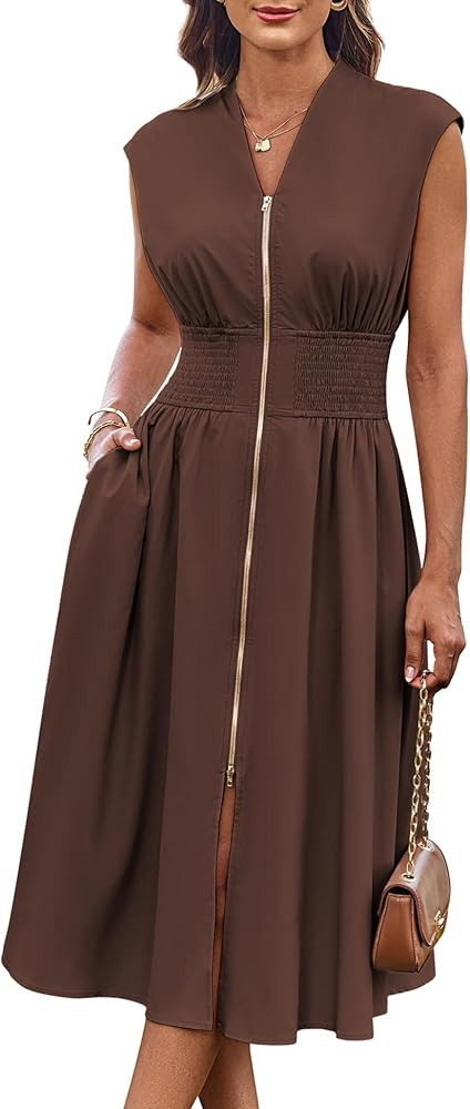 GRACE KARIN Womens Summer Casual Dress, Business Office Work Dresses, Cap Sleeve Zipper Front Flo... | Amazon (US)