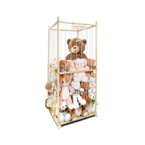 Stuffed Animal Storage, Wood Stuffed Animal Zoo Storage with Brake Wheels, Extra Large Capacity Plush Toy Cage, Space Save Toy Organizer with Kids, Perfect for Nursery Playroom Kidroom Bedroom | Amazon (US)
