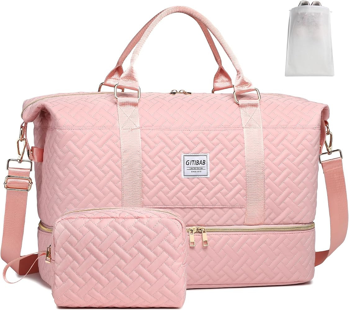 Duffle Bags for women,50L Quilted Travel Weekender Bag with Shoe Compartment, Large Carry On Over... | Amazon (US)