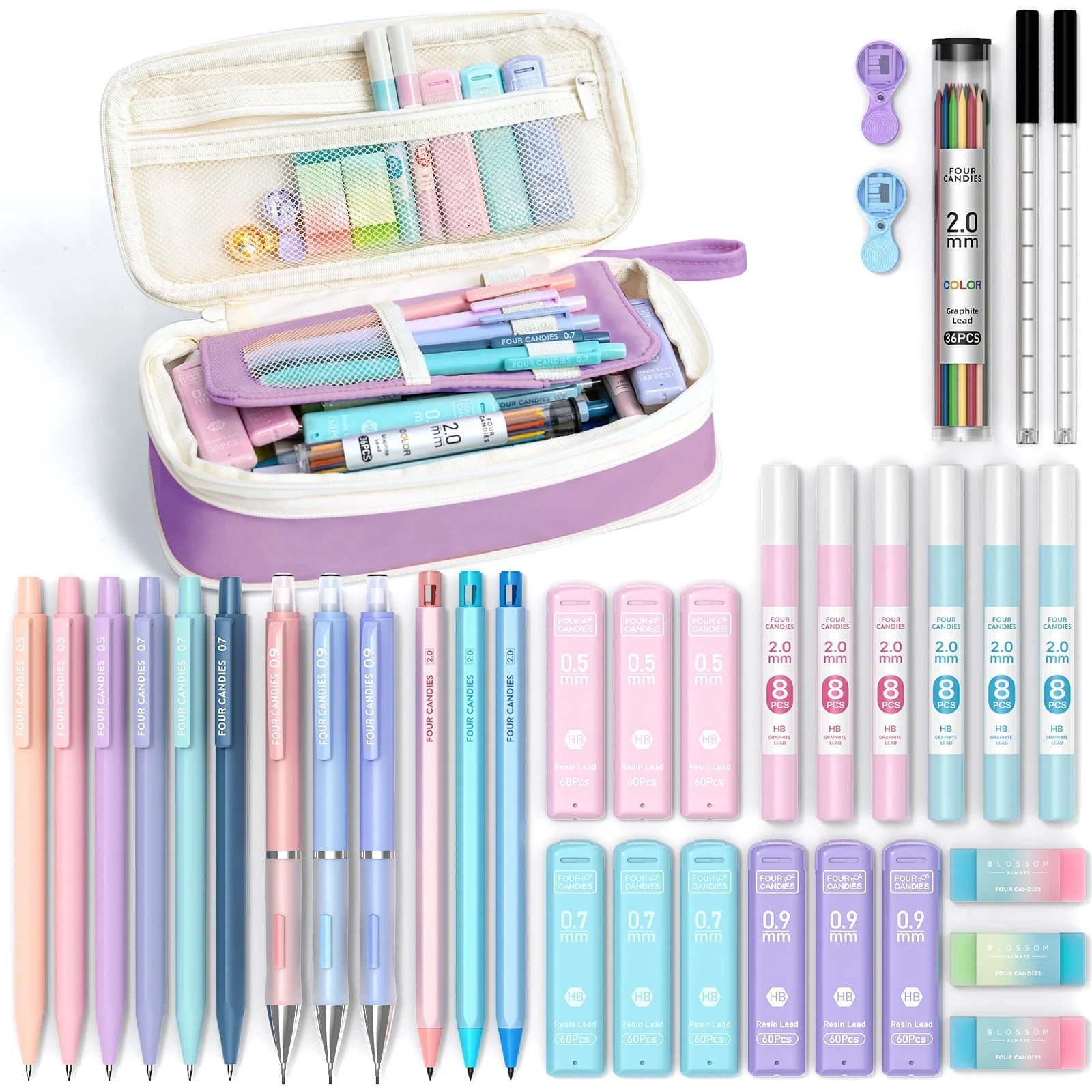 Four Candies 36PCS Aesthetic Supplies, Mechanical Pencil Set 0.5mm, 0.7mm, 0.9mm & 2.0mm with 624... | Walmart (US)
