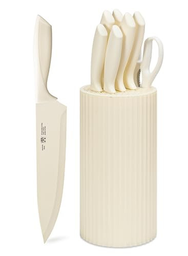 HUNTER.DUAL Knife Set, 8-Piece Kitchen Knife Set for Chef, Sharp Knife Set with Universal Knife Block, Anti-Rust Kitchen Knife Block Set, Ergonomical Design (Beige) | Amazon (US)
