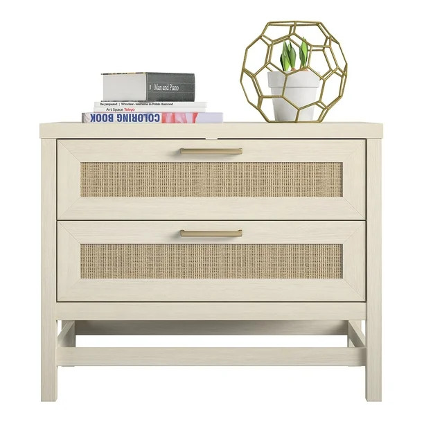 Ameriwood Home Lennon 2 Drawer Nightstand, Ivory Oak and Faux Rattan | Walmart (US)