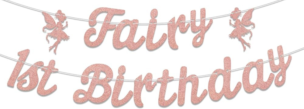 Fairy 1st Birthday Banner Fairy First Birthday Party Decorations for Girl Rose Gold Glitter | Amazon (US)