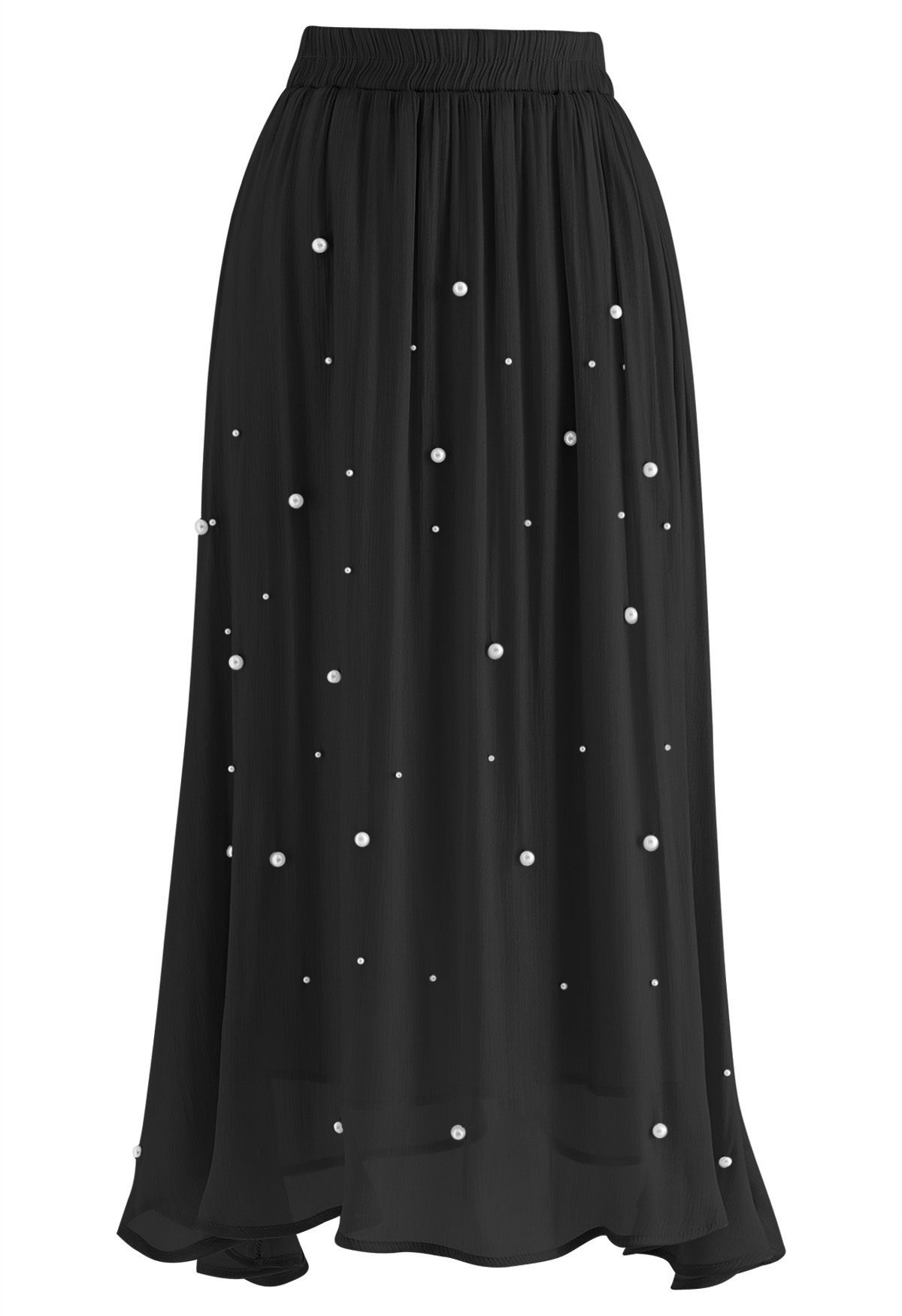 Irregular Pearl Shimmer Chiffon Skirt in Black | Chicwish