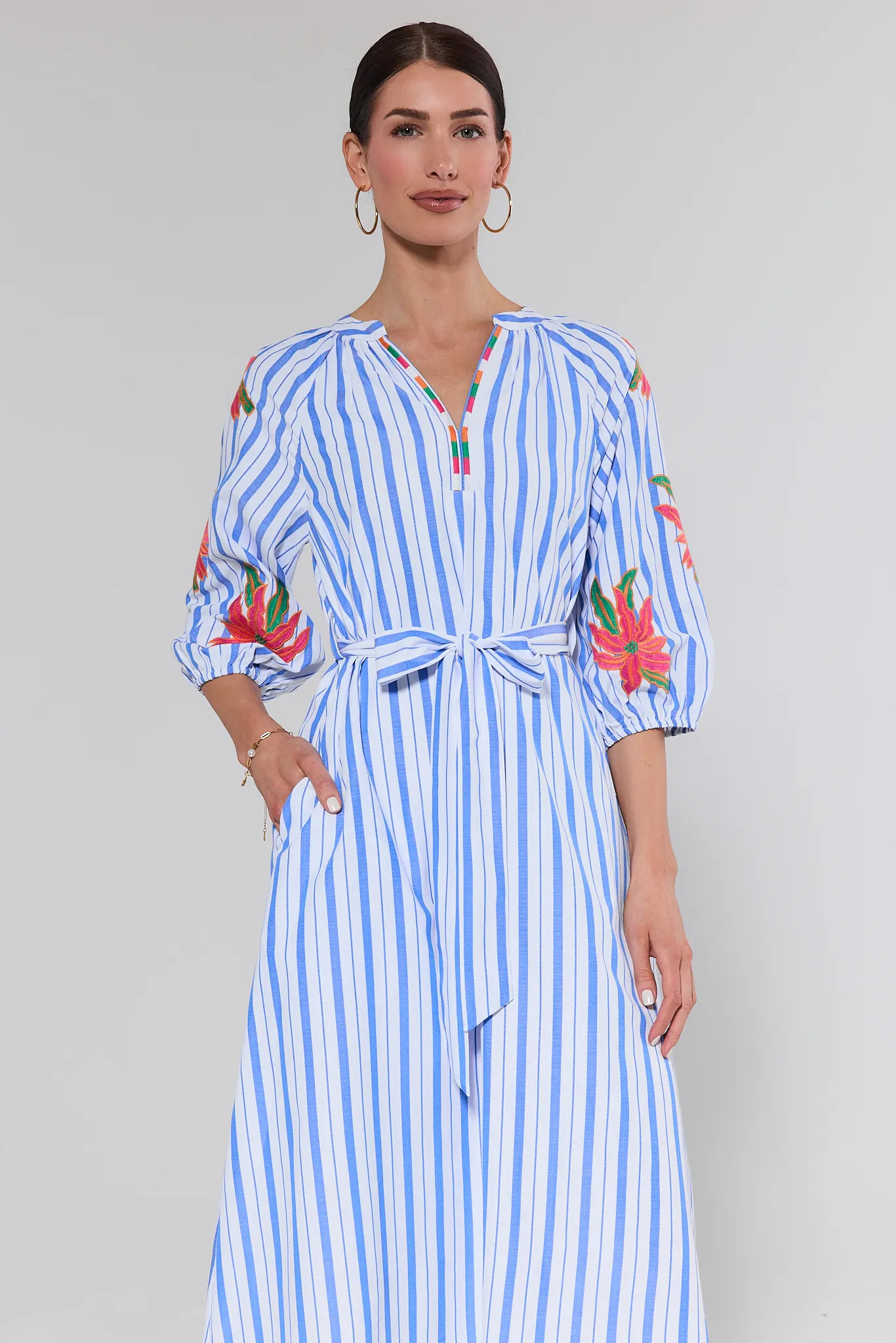 Macy Blue Striped Midi Dress | Avara